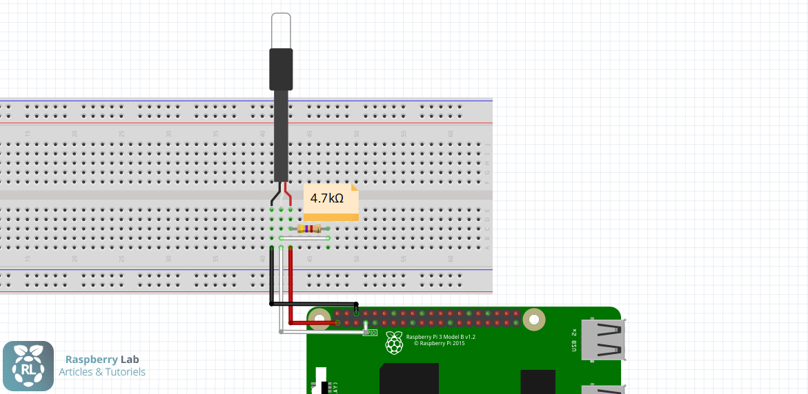 Wiring diagram of a DS18B20 on Raspberry Pi 3