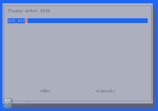 Champ de saisie pour entrer le nom du réseau Wi-Fi dans raspi-config