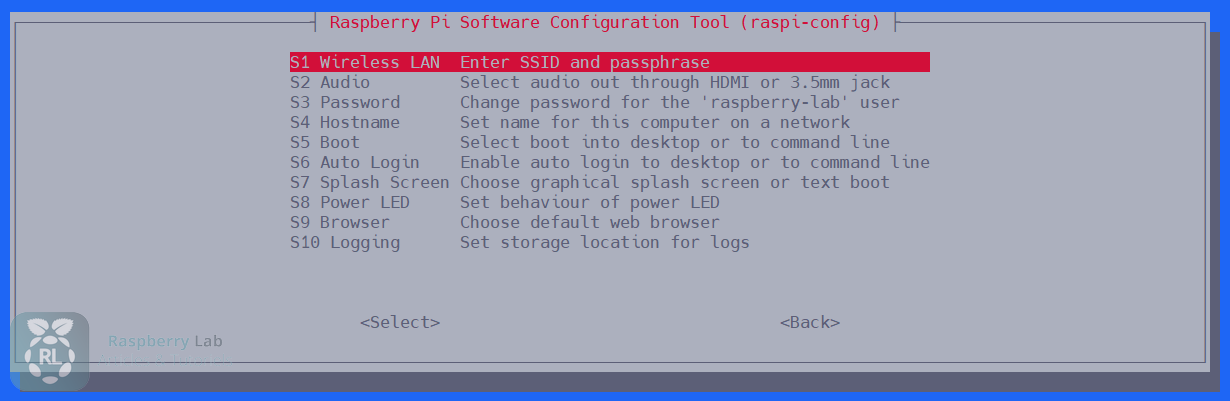 Interface du menu des options système de raspi-config sur Raspberry Pi