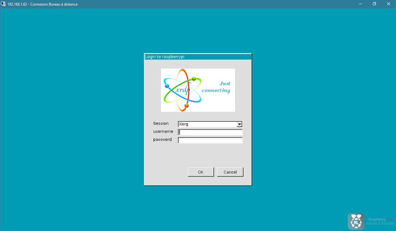 Page de démarage Connexion Bureau à distance Raspberry