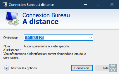 Page de démarage Connexion Bureau à distance