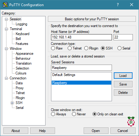 Sauvegarder session dans PuTTY - Raspberry Lab