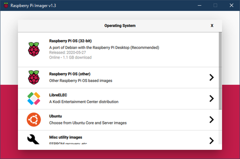 Select OS in Raspberry Pi Imager